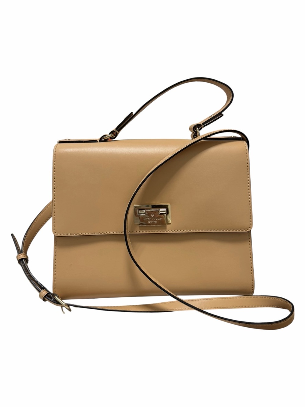 Kate Spade Solid Beige Leather Satchel Handbag